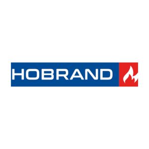 Bedrijf hobrand met blauw, wit, rood logo